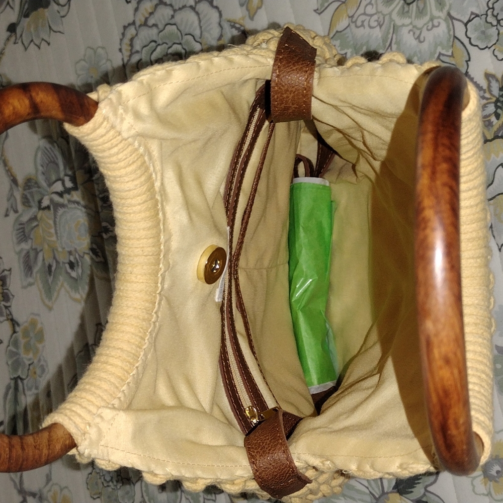 Sigrid Olsen Macrame Embossed Textured Faux Leather Wood Rings Crossbody - Picture 8 of 9